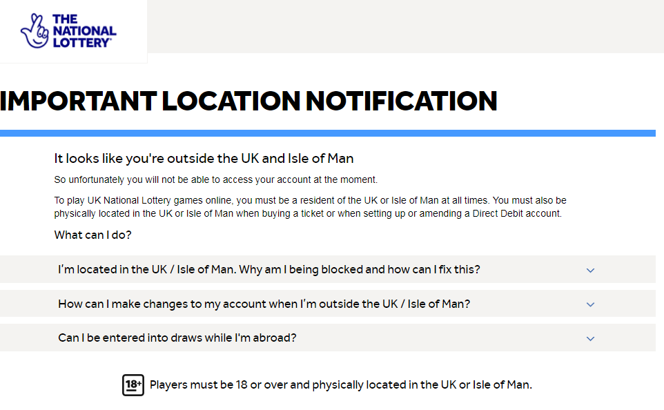 How to fix VPN not working for UK National Lottery outside UK
