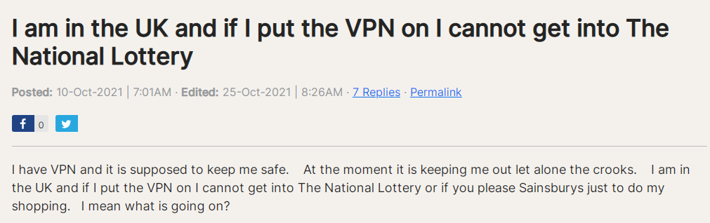 How to fix VPN not working for UK National Lottery outside UK
